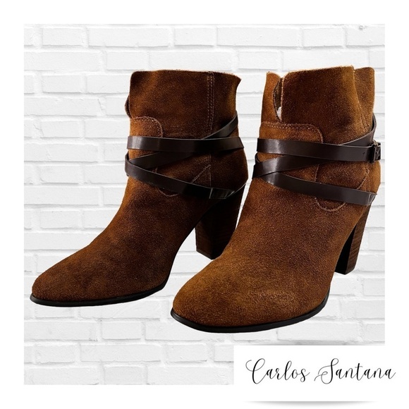 Carlos Santana Chestnut Brown Harness Ankle Booties Women’s Size 10 M EUC - Picture 1 of 5